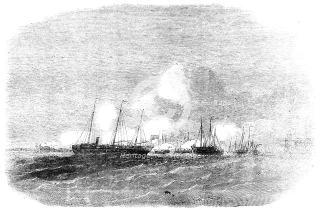 The Grand Naval Review, at Spithead: Gun-Boats attacking Southsea Castle - sketched by E. Weedon, 18 Creator: Unknown.