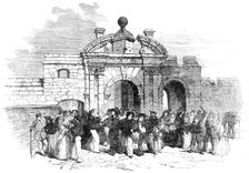 The Grand Naval Review, at Spithead: James Gate, Portsmouth - Liberty-Men Returning, 1856. Creator: Unknown