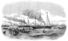 The Grand Naval Review, at Spithead: Liberty-Men going on Shore - sketched by J. W. Carmichael, 1856 Creator: W Thomas