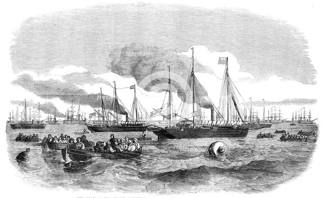The Grand Naval Review, at Spithead: Liberty-Men going on Shore - sketched by J. W. Carmichael, 1856 Creator: W Thomas.