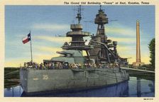 The grand old battleship Texas at rest, Houston, Texas USA, 1948