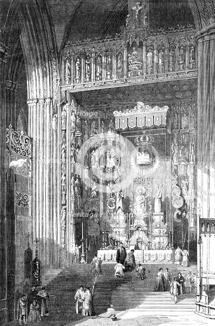 "The Grand Altar of the Cathedral of Seville" - painted by David Roberts, R.A., 1857. Creator: Unknown.