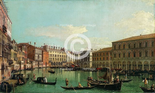 The Grand Canal, Venice, Looking South toward the Rialto Bridge, 1730s. Creator: Canaletto.