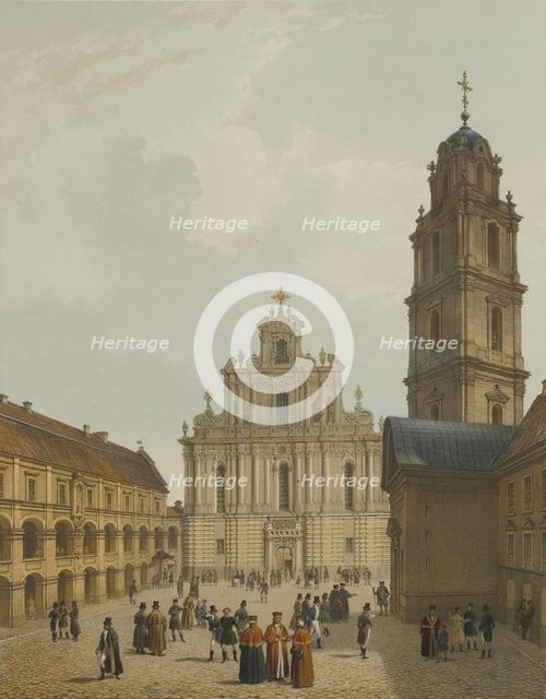 The Grand Courtyard of Vilnius University and the Church of St. Johns, c1850.