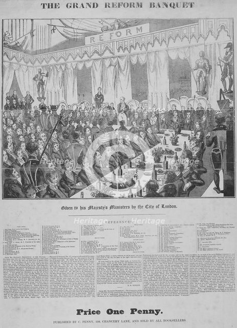 The Grand Reform Banquet in the Guildhall, City of London, 1832.                         Artist: Anon