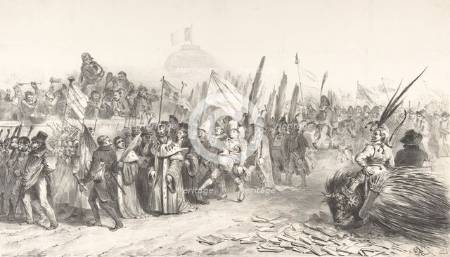 The Grand Review of the Juste-Milieu Passing La Caricature, October 30, 1832 (Gran..., October 1832. Creators: Auguste Raffet, Jean Ignace Isidore Gerard.
