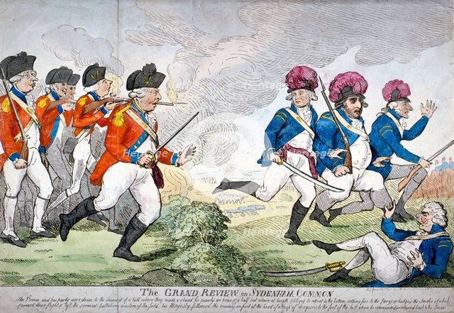 'The grand review on Sydenham Common ...', 1792.                   Artist: Isaac Cruikshank
