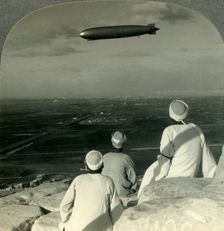 The Graf Zeppelin's Rendezvous with the Eternal Desert and Pyramids of Giza c1930s. Creator: Unknown