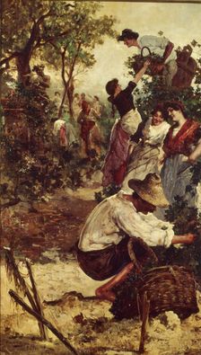 The Grape harvest, 1900. Oil by F.M. Moles
