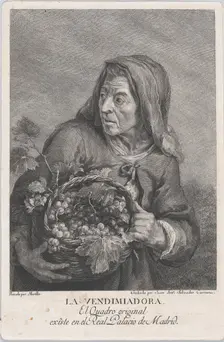 The grape-picker, and elderly woman holding a basket of grapes, after Murillo, ca. 1780-1805. Creator: Juan Antonio Salvador Carmona