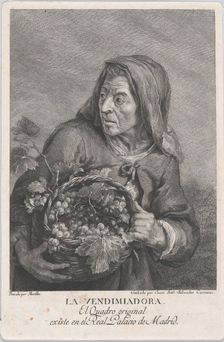 The grape-picker, and elderly woman holding a basket of grapes, after Murillo, ca. 1780-1805. Creator: Juan Antonio Salvador Carmona