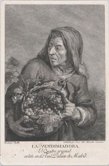 The grape-picker, and elderly woman holding a basket of grapes, after Murillo, ca. 1780-1805. Creator: Juan Antonio Salvador Carmona