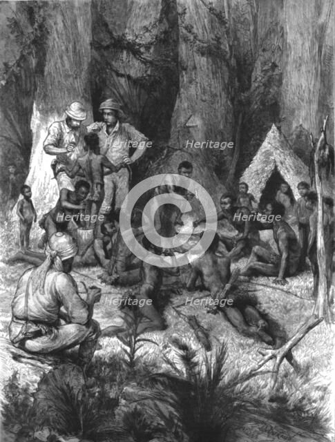 'The Graphic' Stanley Number; Forest Dwarfs Eating Snakes', 1890. Creator: Unknown.