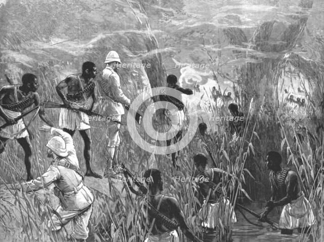 'The Graphic' Stanley Number; The Vanguard of the Expedition attacked by the Forest Dwarfs with Pois Creator: Unknown.