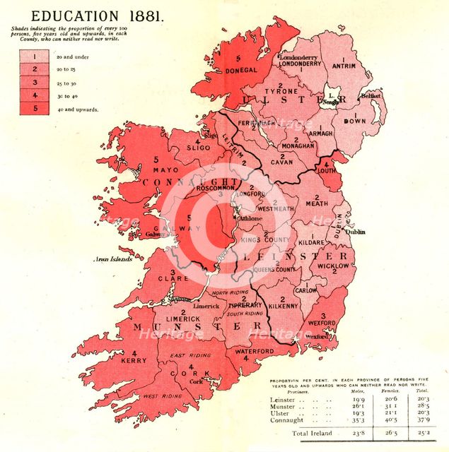 'The Graphic Statistical Maps of Ireland; Education 1881', 1886.   Creator: Unknown.