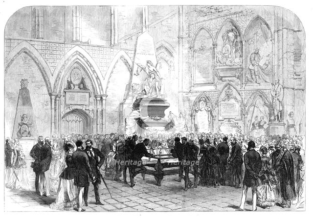 The grave of Charles Dickens in Poets' Corner, Westminster Abbey, 1870. Creator: Unknown.