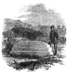 The grave of the late Commodore Burnett, lost in H.M.S. Orpheus, at Manukau, New Zealand, 1864. Creator: Unknown