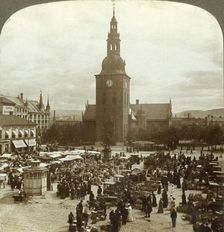 The "Great Market" around statue Christian IV, Christiania, Norway c1905. Creator: Unknown