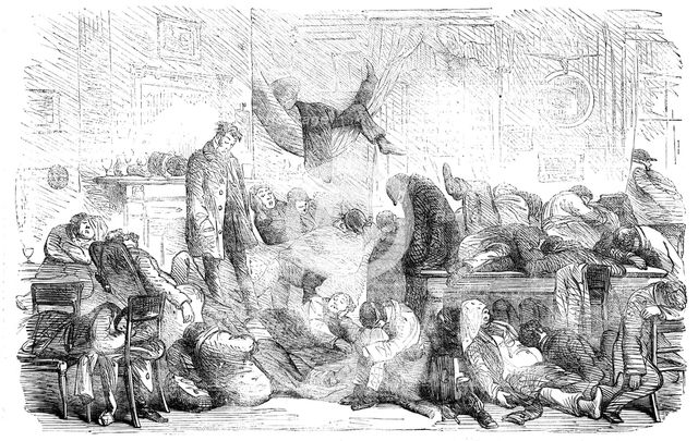 The Great Naval Review: "No Beds" - drawn by Phiz, 1856.  Creator: Unknown.