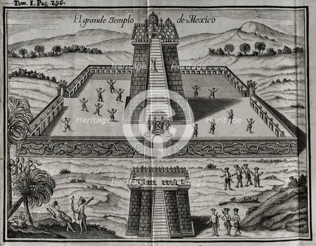 The Great Aztec Temple at Tenochtitlan dedicated to the god of war, 1771.  Creator: Unknown.