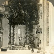 The Great Altar, with its baldacchino, 95 feet high, St. Peter's Church, Rome, Italy c1909. Creator: Unknown