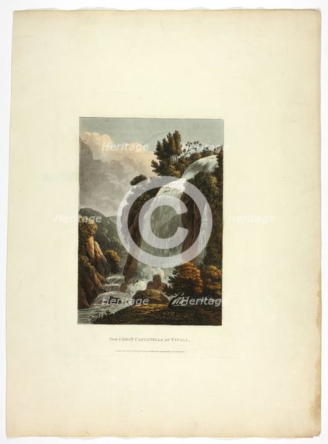 The Great Cascatella at Tivoli, plate thirteen from the Ruins of Rome, published February 20, 1798. Creator: Matthew Dubourg.