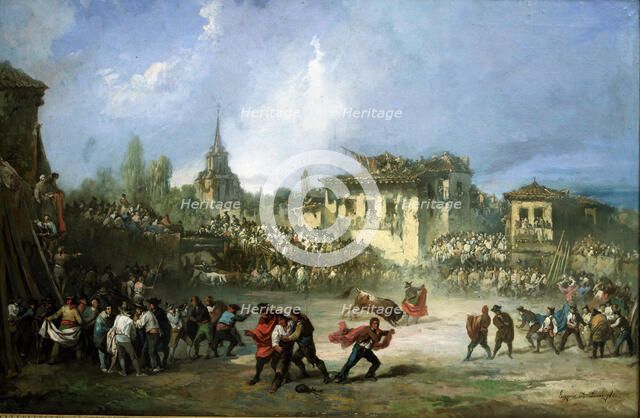 The great Capea (bullfighting with young bulls)' oil on canvas.