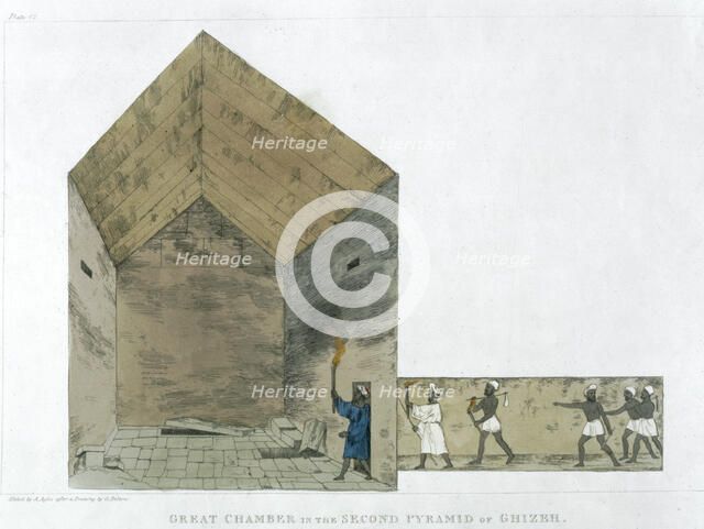 'The Great Chamber in the Second pyramid of Ghizeh, discovered by Giovanni Belzoni, 1820-1822'. Artist: Agostino Aglio