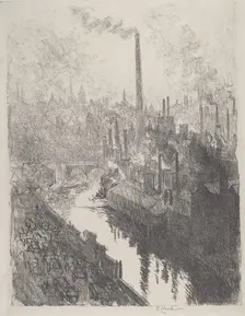 The Great Chimney, the Motor Park, 1916. Creator: Joseph Pennell