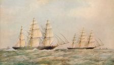 The Great China Race. The Clipper Ships Taeping and Ariel passing the Lizard, Cornwall, 1866. Artist: Thomas Goldsworth Dutton