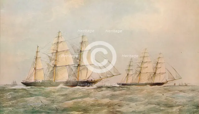'The Great China Race. The Clipper Ships Taeping and Ariel passing the Lizard, Cornwall, 1866. Artist: Thomas Goldsworth Dutton.