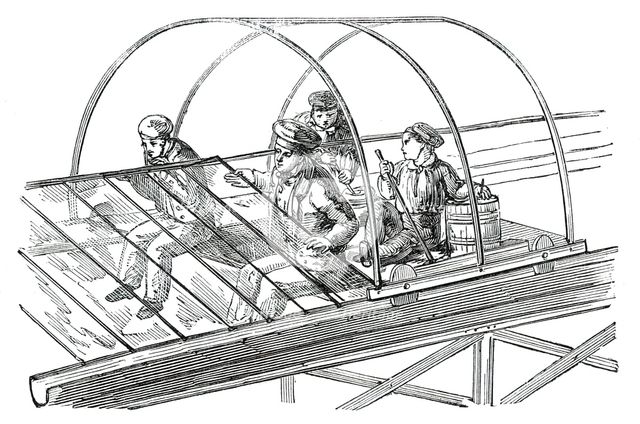 The Great Exhibition Building in Hyde Park - Glazing Wagon, 1850. Creator: Unknown.
