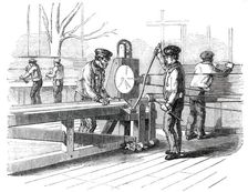 The Great Exhibition Building in Hyde Park - the Sash-Bar Finishing Machine, 1850. Creator: Unknown