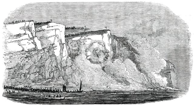 The Great Explosion at Seaford - the Explosion - Cliff Falling, 1850. Creator: Unknown.