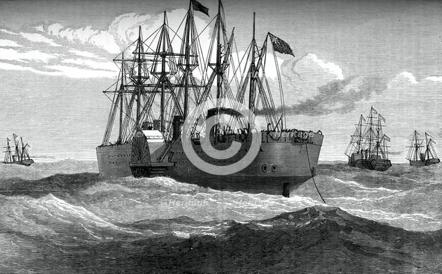 The Great Eastern playing out the Atlantic telegraph cable, c1865, (c1880). Artist: Unknown