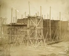The Great Eastern under construction, Millwall, London, 1855. Artist: Joseph Cundall