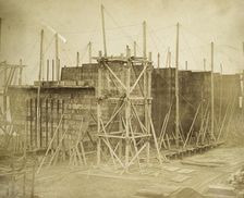 The Great Eastern under construction, Millwall, London, 1855. Artist: Joseph Cundall