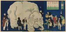 The Great Elephant from a Foreign Land (Ikoku watari dai zo no zu), 1863. Creator: Utagawa Yoshiharu
