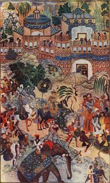 The Great Emperor Akbar Enters His City in State 1572, (1590-1595), (c1930). Creator: Farrukh Beg