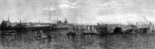 The Great Fire at Chicago: view of the city from Lake Michigan, 1871. Creator: Unknown