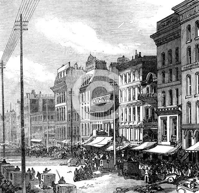 The Great Fire at Chicago: Clark-Street North, 1871. Creator: Unknown.