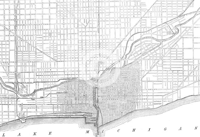 The Great Fire at Chicago: plan showing the extent of the fire, 1871. Creator: Unknown.