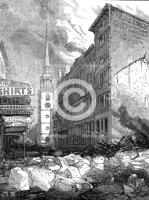 The Great Fire at Boston: Washington-Street, looking towards the Old South Church, 1872. Creator: Unknown.