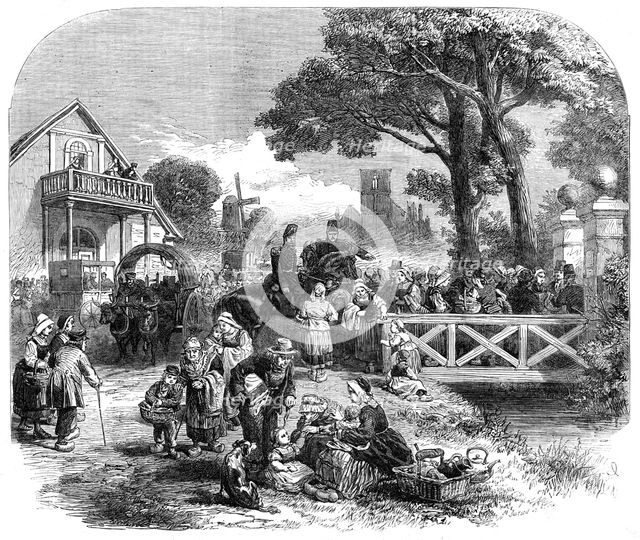 The Great Fire at Enschede, Holland: distribution of blankets to the houseless..., 1862. Creator: Mason Jackson.
