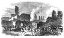 The Great Fire at Limoges, France: firemen and soldiers clearing out a portion of the ruins…, 1864. Creator: Unknown