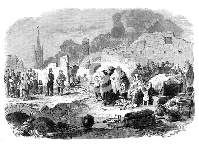 The Great Fire at Limoges, France: the public crier announcing the distribution of relief…, 1864. Creator: Unknown.