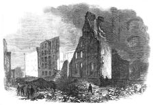 The Great Fire in Southwark: view from Cotton's Yard, showing the spot where Mr. Braidwood..., 1861. Creator: Unknown