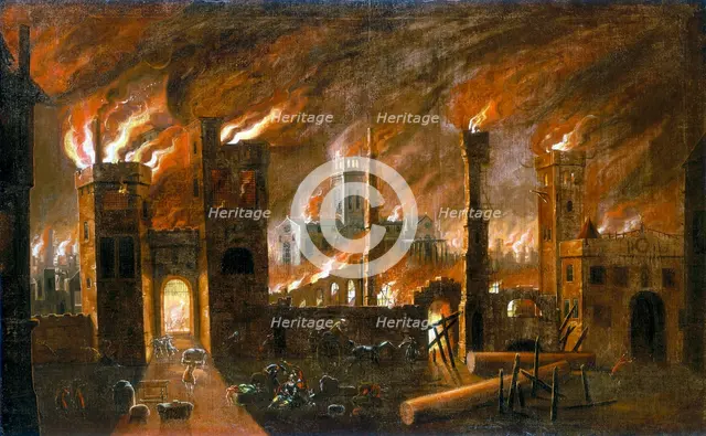 'The Great Fire of London, 1666', (c1675). Creator: Unknown.