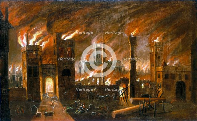'The Great Fire of London, 1666', (c1675). Creator: Unknown.