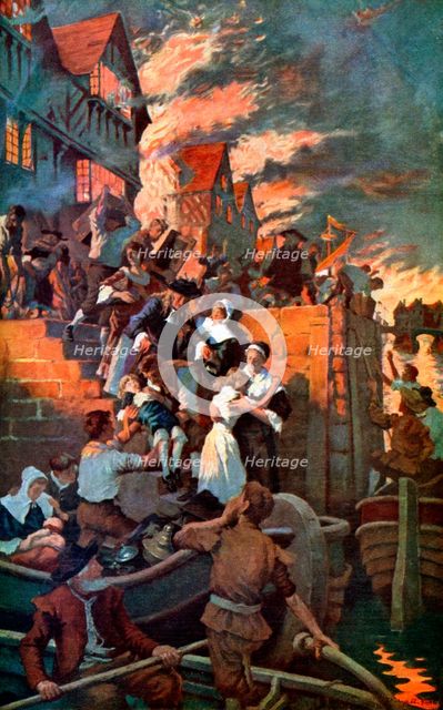 'The Great Fire of London in 1666', c1920. Artist: Stanhope A Forbes